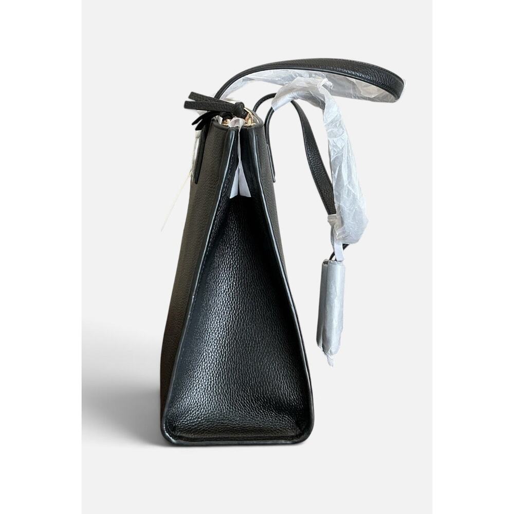 🆕NWT Tory Burch Thea Center Zip Pebbled Leather Tote Bag Black Authentic - Picture 5 of 14
